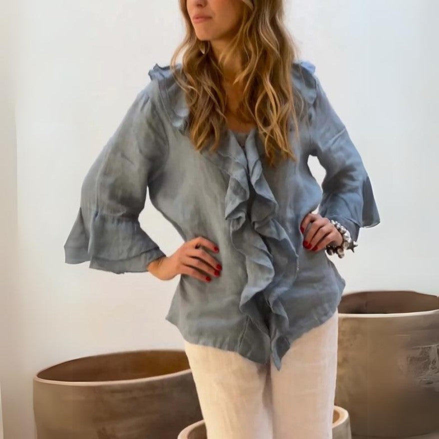 Rose™ - Ruffled Linen 3/4 Sleeves Shirt