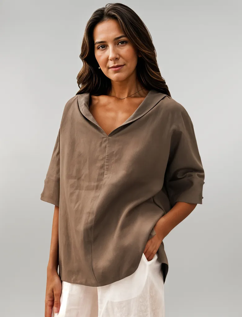 Anne |  Women's V-Neck Casual Linen Shirt