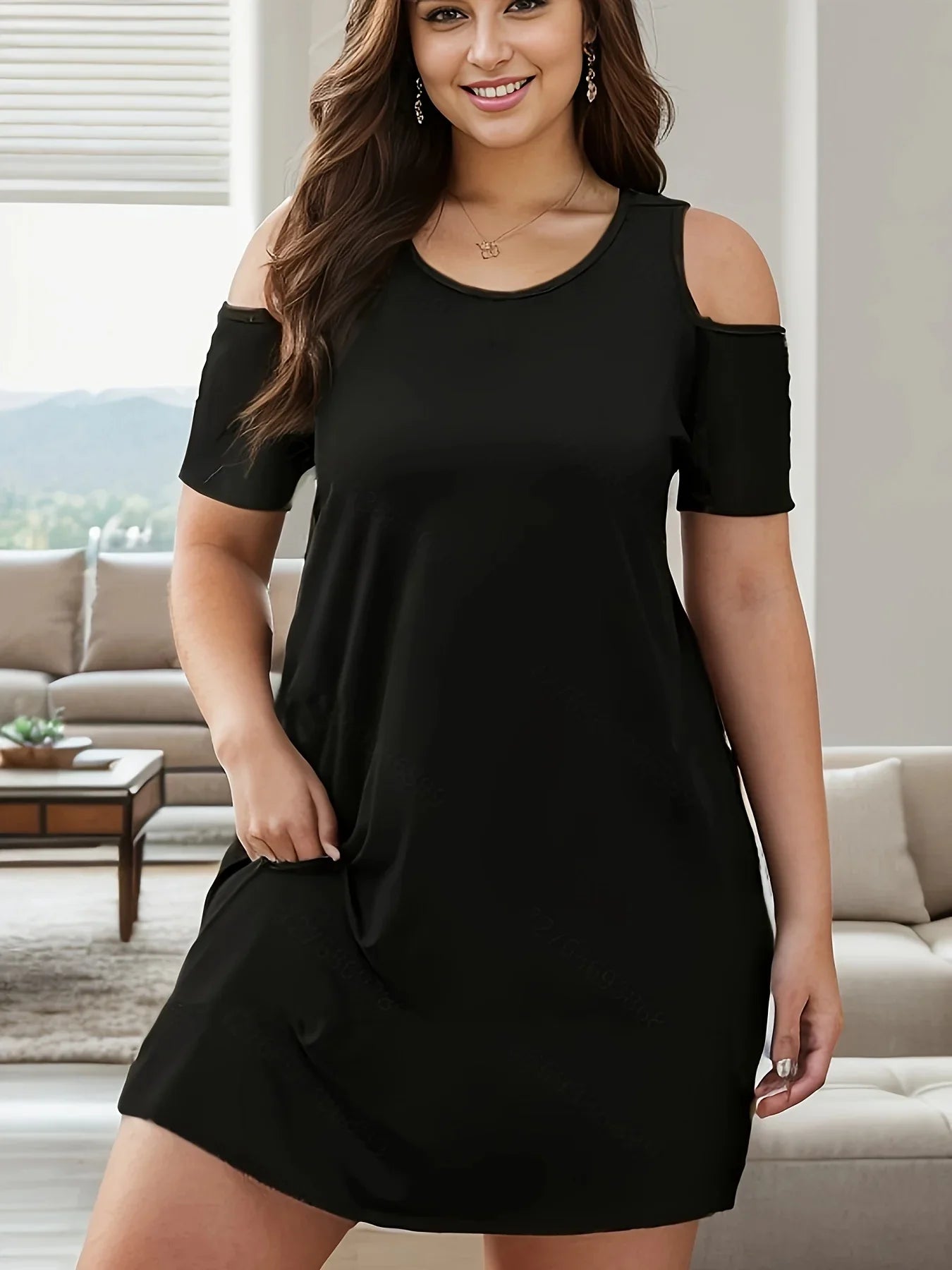 Caroline | Plus-Size Short Polyester Dress for Spring/Summer