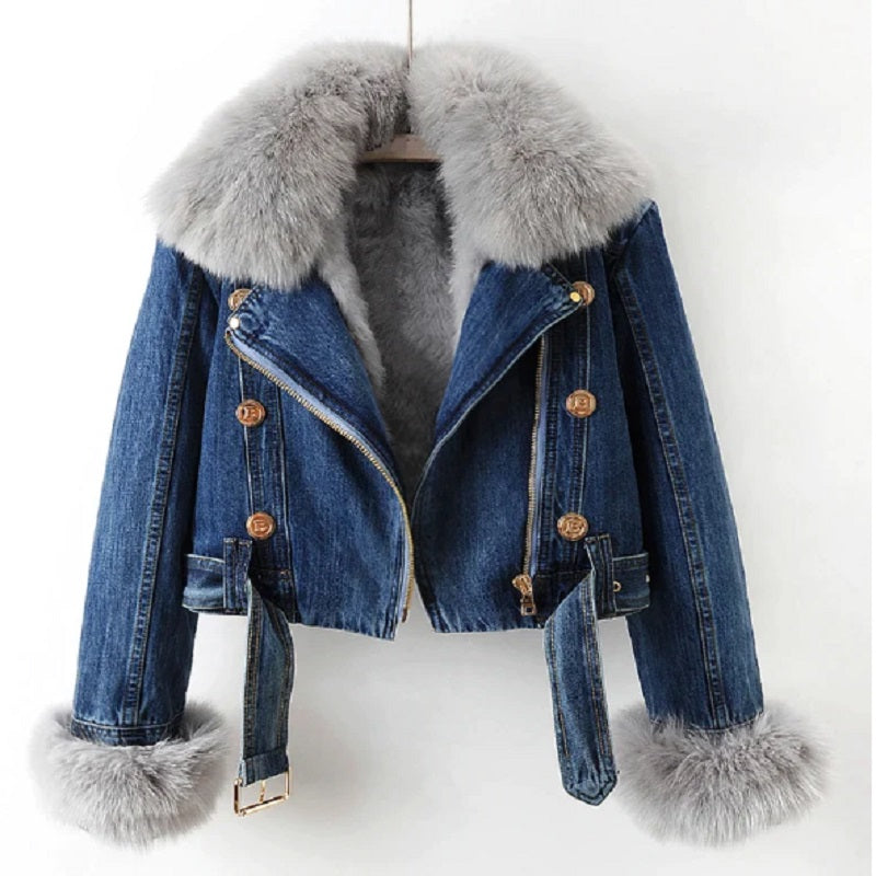 Jackie™️ | Elegant Denim and Faux Fur Jacket