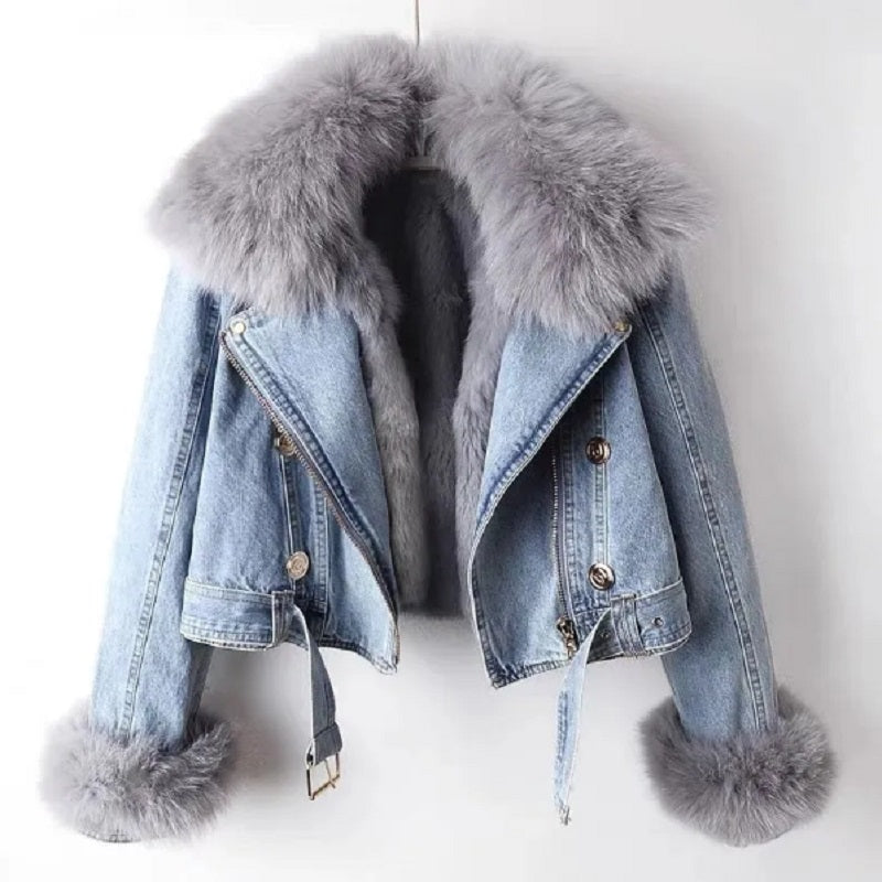 Jackie™️ | Elegant Denim and Faux Fur Jacket