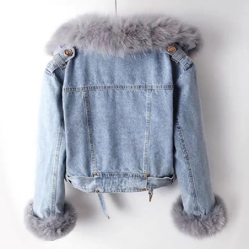 Jackie™️ | Elegant Denim and Faux Fur Jacket