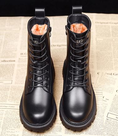 Delphine | Black Leather Winter Boots