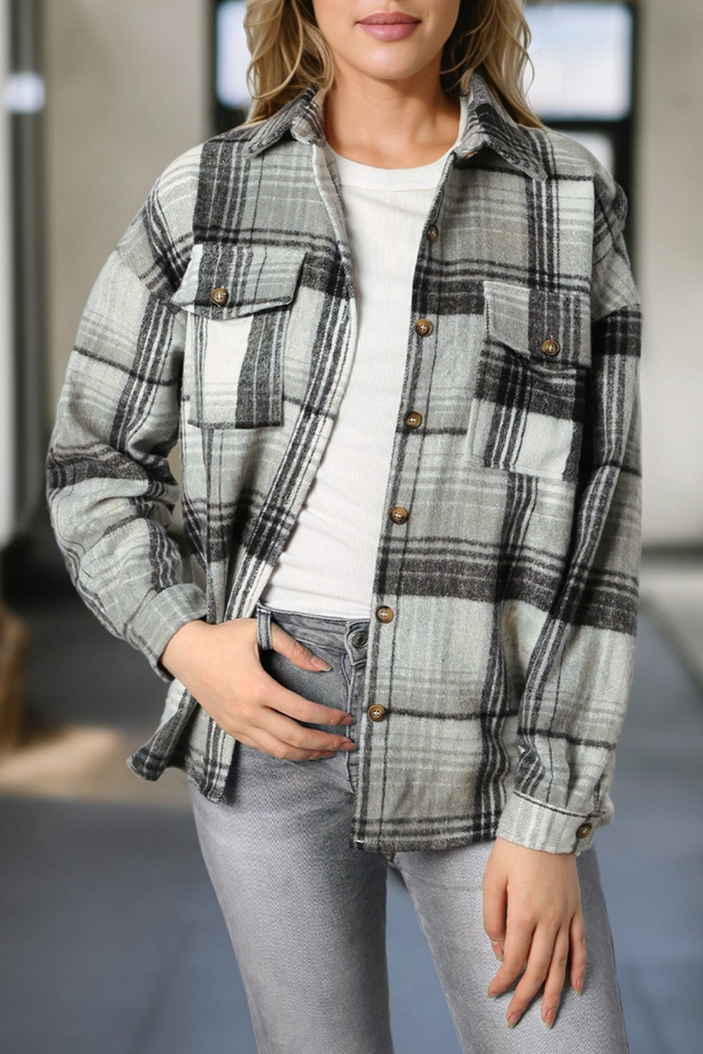 Daphne - Dropped Shoulder Plaid Jacket